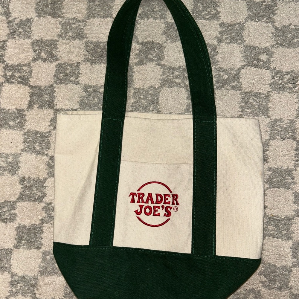 Trader Joe's Mini Hunter Green Canvas Tote Bag - Picture 3 of 4